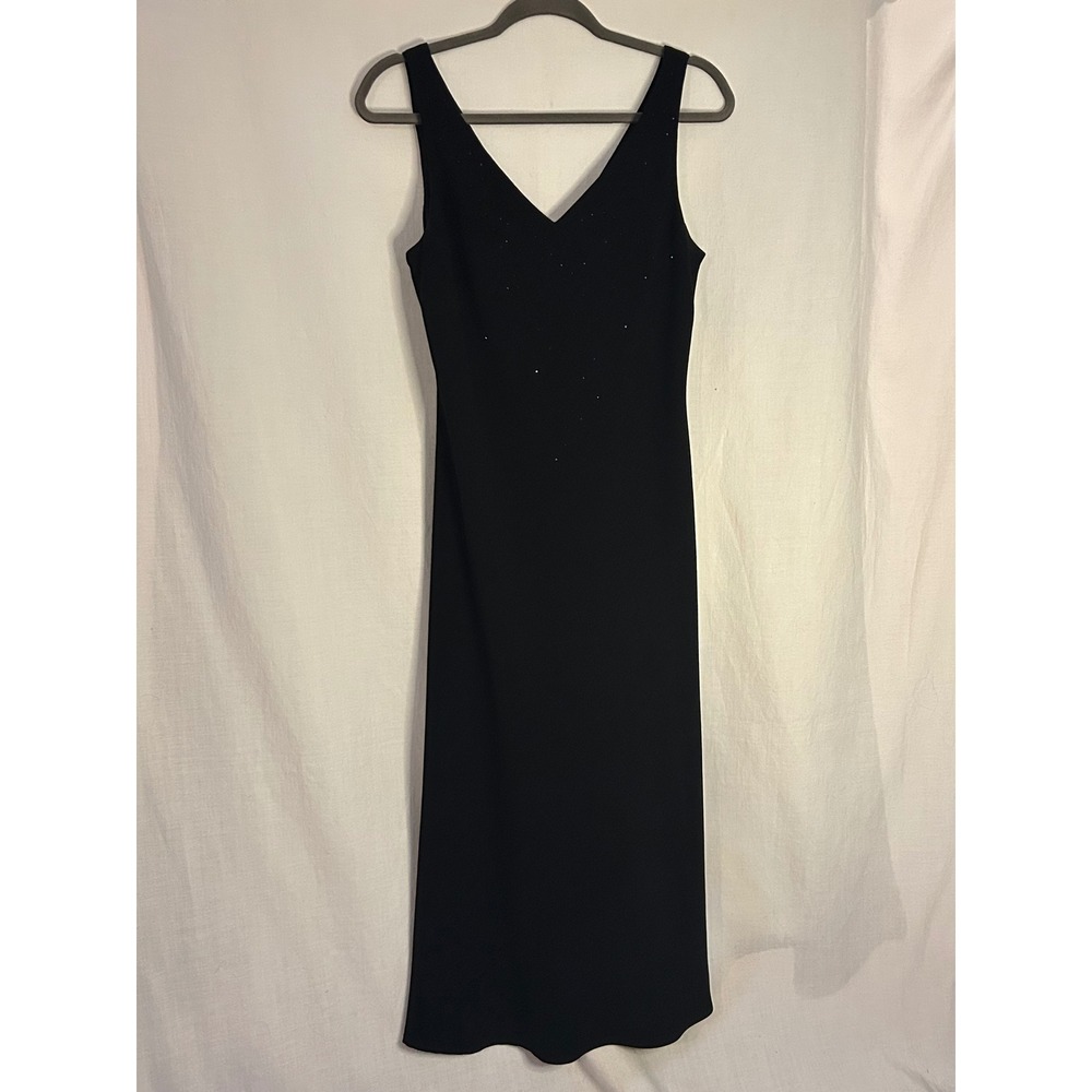 Ananda Smith Petite Black Beaded V-Neck Maxi Dress Sleeveless Evening Gown 12P